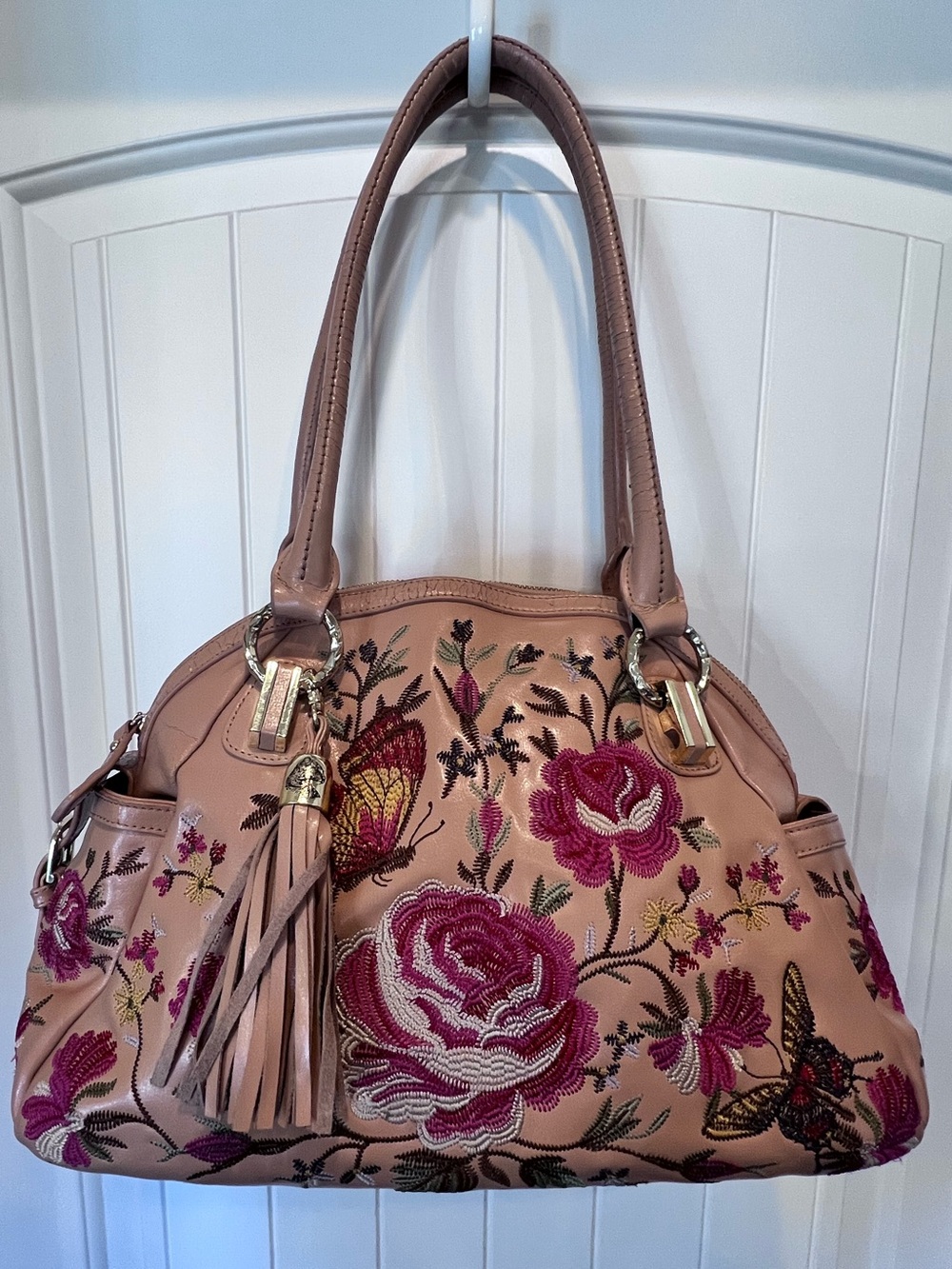 Embroidered Vintage Floral Butterflies Satchel Original by Sharif 1827 Handbag - Picture 3 of 16